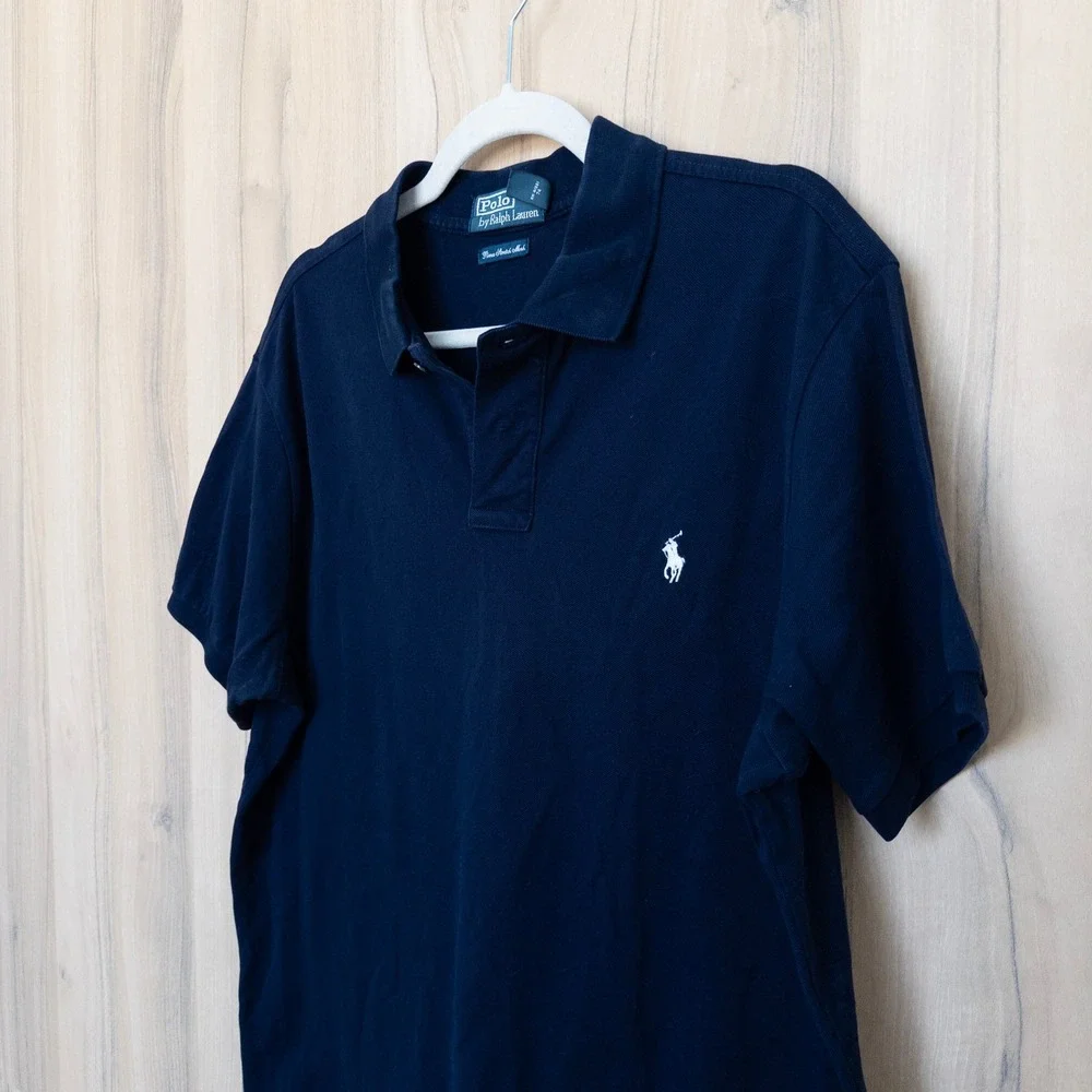 Polo Ralph Lauren Men Polo XL Navy Blue Pima Stretch Mesh Custom Fit